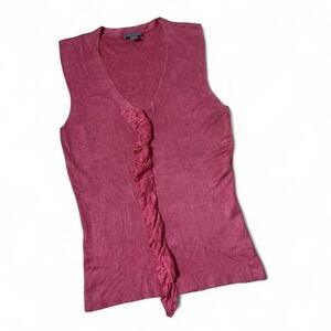 Ann Taylor 100%‎ Silk Sleeveless Top Ruffle Front V Neck Blouse coquette
